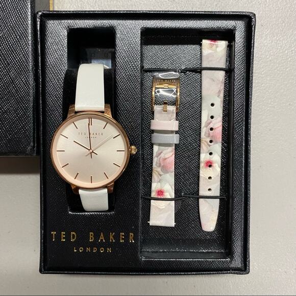 Ted Baker Watch Floral White Interchangable Leather Strap Gold Hardware Designer - Picture 1 of 5